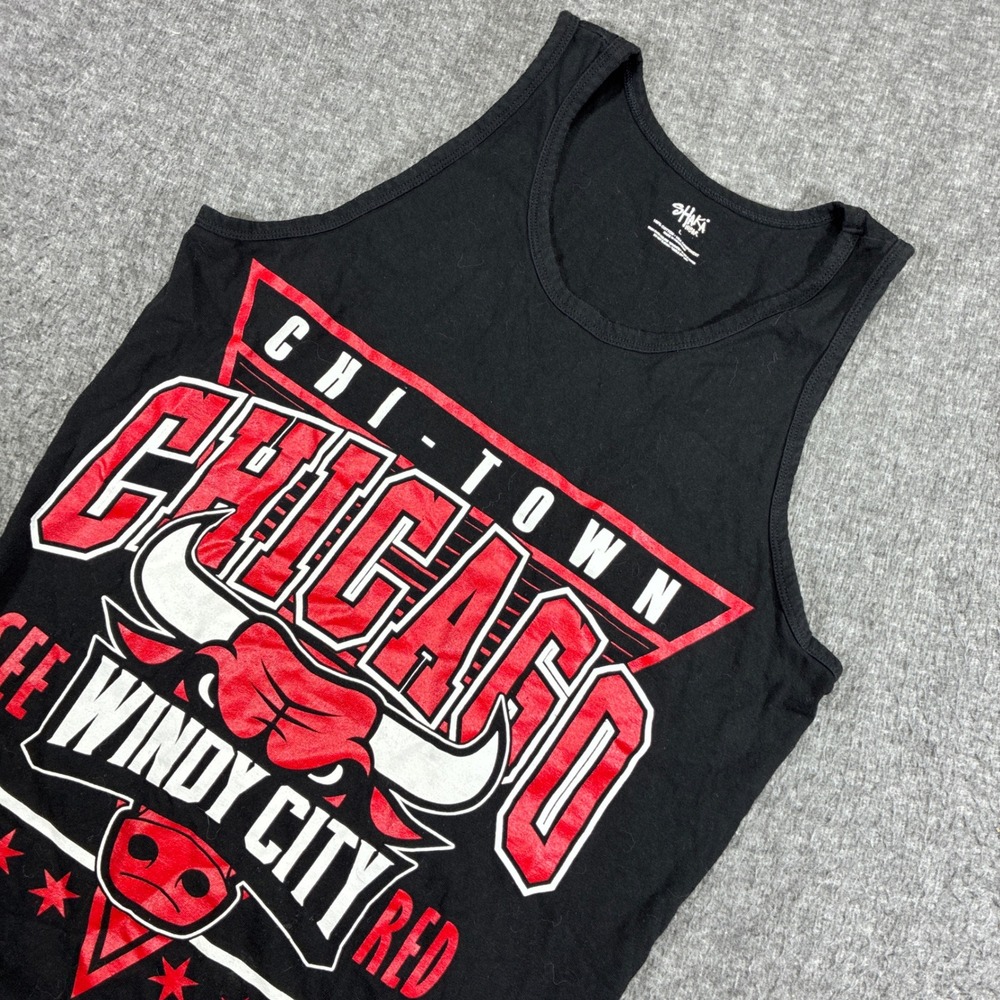 Vintage Chicago Bulls Tank Top Men Large Shaka‎ Wear Black Windy City Red NBA